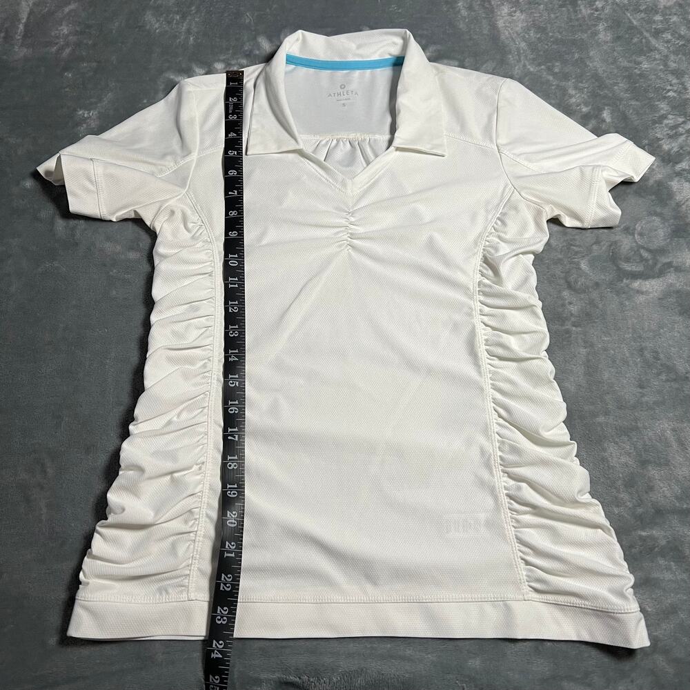 Athleta V-Neck Birdie Ruched Polo Top Size S Golf Tennis Pickle Ball Active - Picture 8 of 8